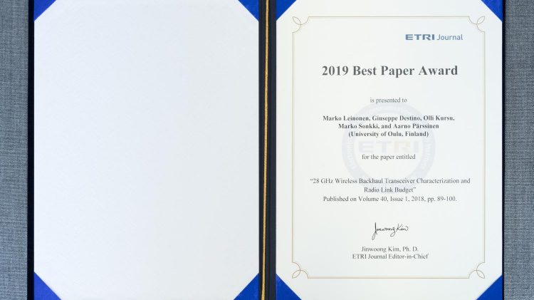 ETRI Journal 2019 Best Paper Award