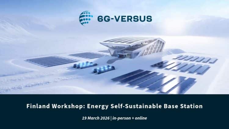 6G-VERSUS Finland Workshop banner for Energy Self-Sustainable Base Station event on 19 March 2026