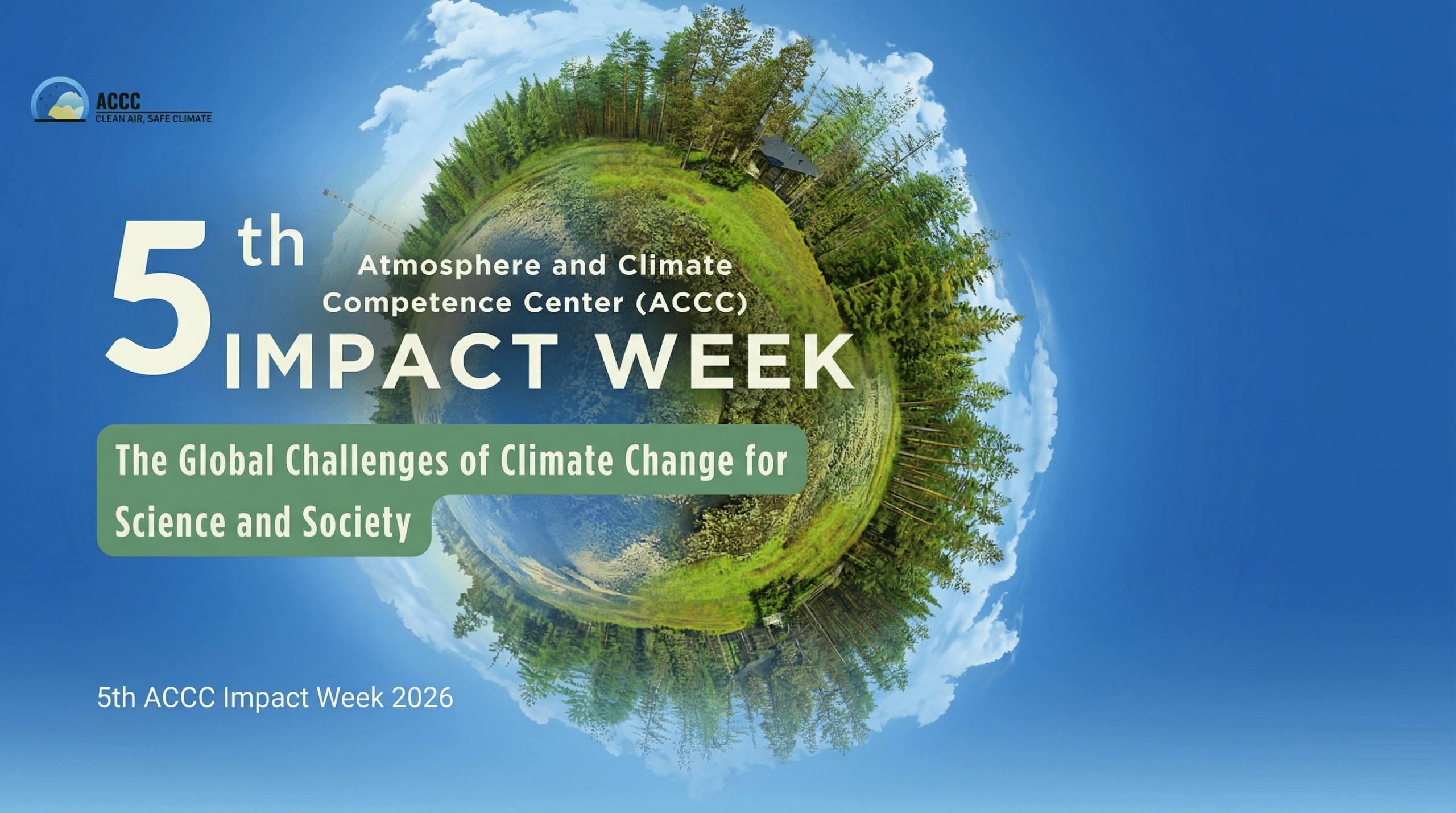 ACCC Impact Week 2026 Helsinki climate change event visual with globe and forest landscape
