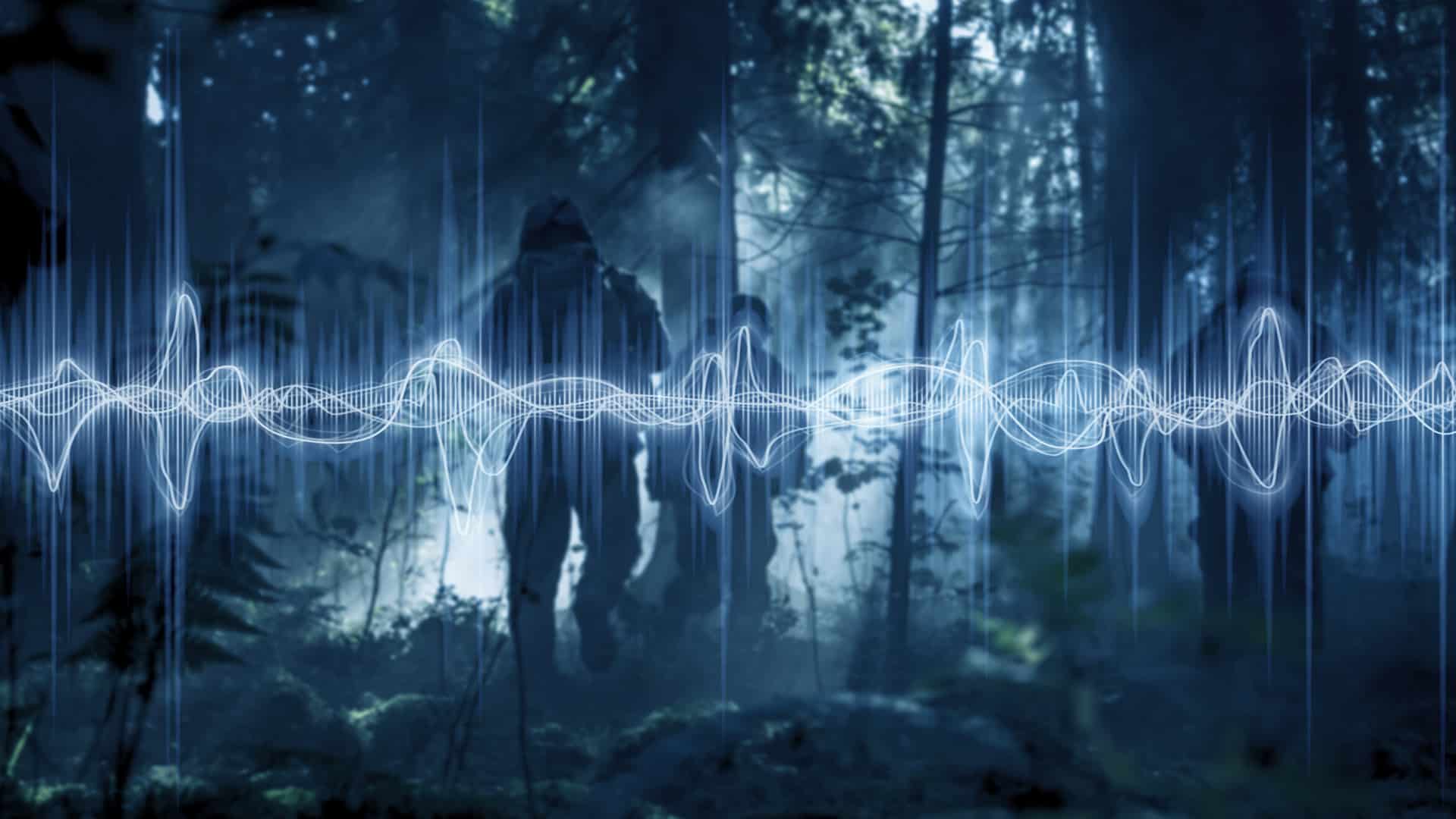 Secure tactical communications illustrated with waveform overlay and soldiers in forest