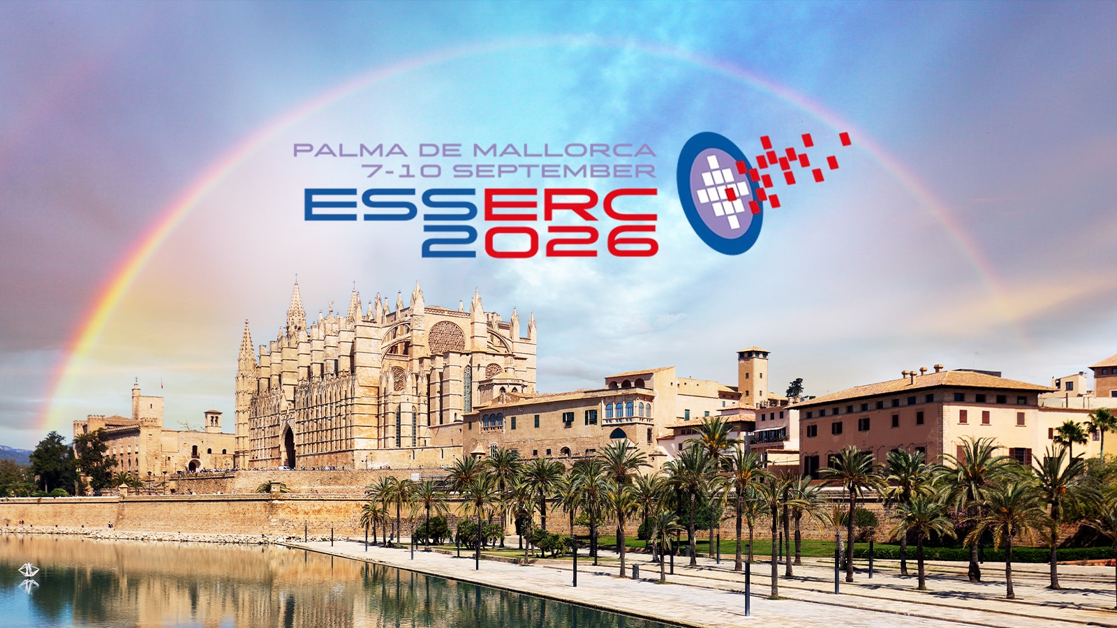 ESSERC 2026 logo over a photo of Palma de Mallorca's famous cathedral.