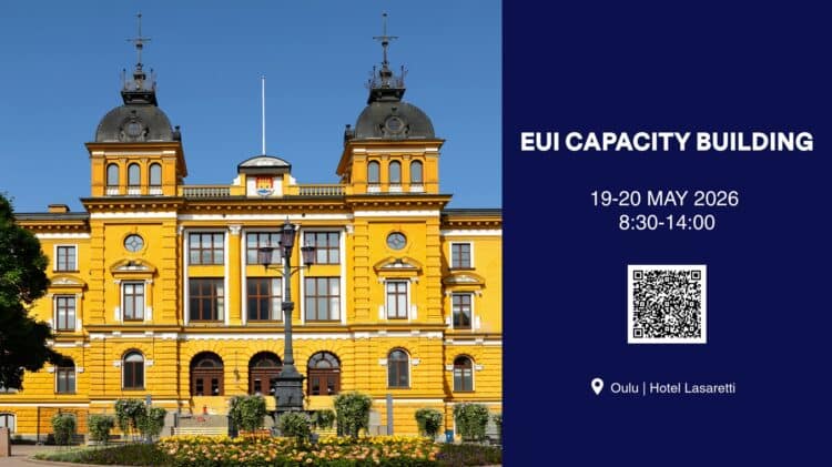 EUI Capacity Building Event banner showing Oulu City Hall, 19–20 May 2026 at Hotel Lasaretti