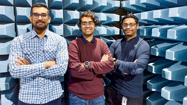 University of Oulu CWC students Dimuthu Lesthuruge, Aprotim Paul and Ahmed Jabir Zuhayr, finalists in the EuMW Student Design Competition.